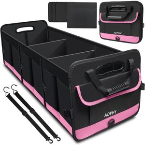 AOPHY Trunk Organizer for Car, 95L Large Capacity Trunk Storage with Non-Slip Bottom Strips, Cargo Organizer for Suv, Truck, Sedan, Waterproof Portable Car Organizers for Women Men(Pink)