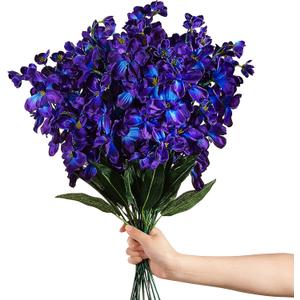 Waydress 16 Pieces 27 Inches Artificial Purple Blue Orchid Faux Flowers Purple Orchids Silk Flowers for Wedding Dinning Home Restaurant Decoration Bridal Bouquet Corsage Boutonniere Wreath Decor