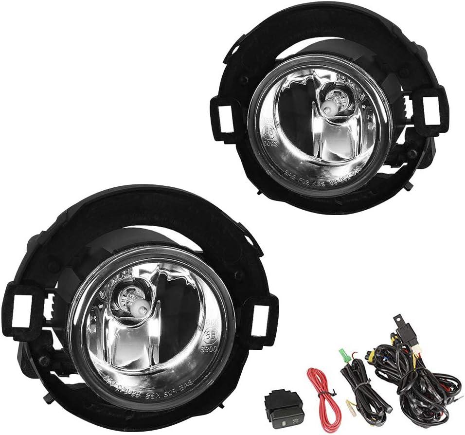 Driving Fog Lights Lamps Replacement for 2005-2015 Nissan Xterra & Nissan 2010-2017 Frontier with H11 12V 55W Halogen Bulbs & Switch and Wiring Kit (Clear Lens)
