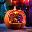 Halloween Pumpkin Lantern Decorations Indoor Decor 6 inch, 360 Rotating Witches with Spooky Music & Colorful Lights, Halloween Village Battery Operated Light Up Animated Table Decor Party Gifts