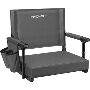 VIVOHOME Stadium Seat with Back Support and Cushion, Portable Bleacher Chair with Cup Holder and Shoulder Strap, Comfortable for Various Sports Events, Gray