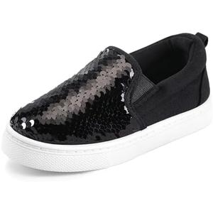 K KomForme Toddler Slip on Sneakers Girls Sparkle Sequins Canvas Walking Shoes, Size: 12