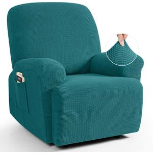 TAOCOCO Recliner Cover 4-Pieces, Recliner Stretch Sofa Slipcover, Recliner Cover 1 Seat, Couch Protector Soft, Furniture Protector Covers with Elastic,Chair Covers Jacquard Pattern (Peacock Blue)