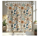 KAIRA Boho Floral Watercolor Shower Curtain 72x72 Inch, Botanical Wildflower Print Waterproof Polyester Fabric, Vintage Cottagecore Bathroom Decor with 12 Hooks, Elegant Farmhouse Style Bath Curtain