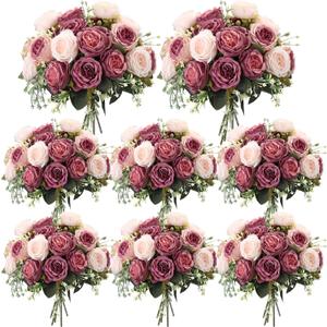 Geosar 8 Bundles Artificial Peonies Flowers Fake Silk Peony Bouquet Faux Peonies Flowers Bulk for Decoration Vase Florals Arrangements Wedding Party Table (Dusty Pink,Dusty Rose)
