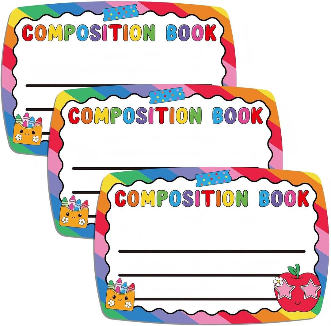 2 x FunooFuno 3 Pcs Composition Book Classroom Decor Bulletin Board Trim 23.62 x 15.75 Inches Bright Rainbow Classroom Decor for Schools Walls Windows Doors School First Day Porch Sign