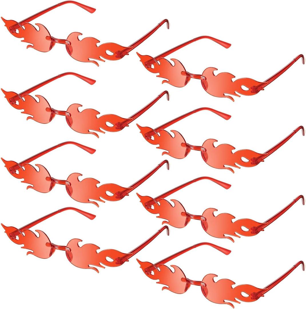 EBOOT 4/8 Pairs Fire Flame Glasses Rimless Flame Fire Sunglasses for Women Men Summer Beach Wedding Bridal Shower Party Decor (Red)