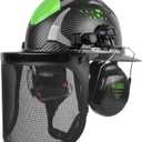 GREEN DEVIL Industrial Chainsaw Helmet with Face Shield Built in Visor and Ear Muffs 4 in 1 System ANSI Z89.1 Safety Hard Hat Adjustable Headgear Ideal for Forestry and Arborist Work Full Brim Style, One Size