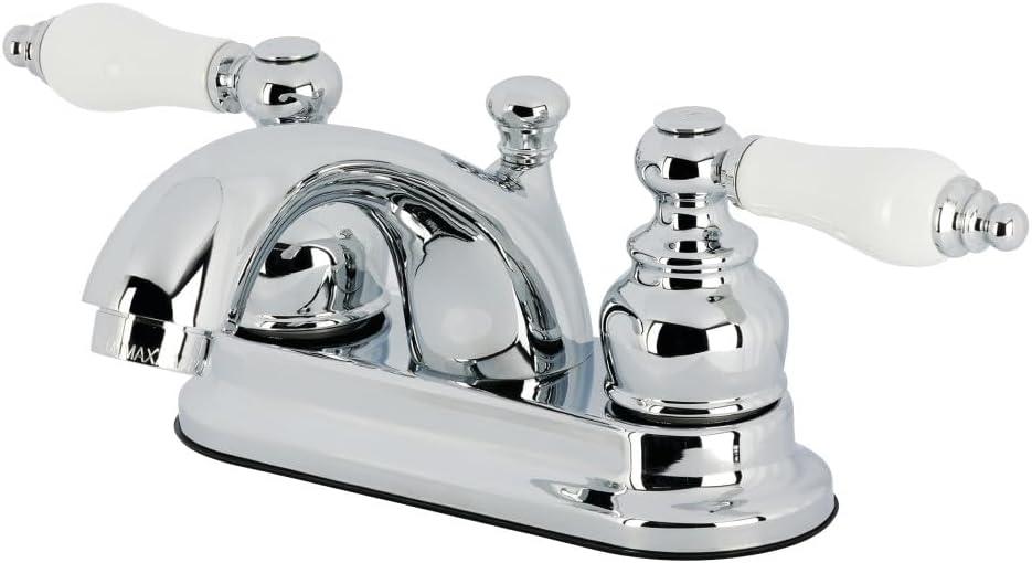 Kingston Brass KB2601PL Vintage 4-Inch Centerset Lavatory Faucet, Polished Chrome with Porcelain Lever Handle