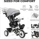 JMMD 7 in 1 Tricycle Stroller with Push Handle, Baby Trike with 360 Swivel Seat, Reclining Backrest, All-Terrain Wheels, Dual Brakes, Canopy & Storage, Gift for Kids 18 Months to 5 Years, Gray