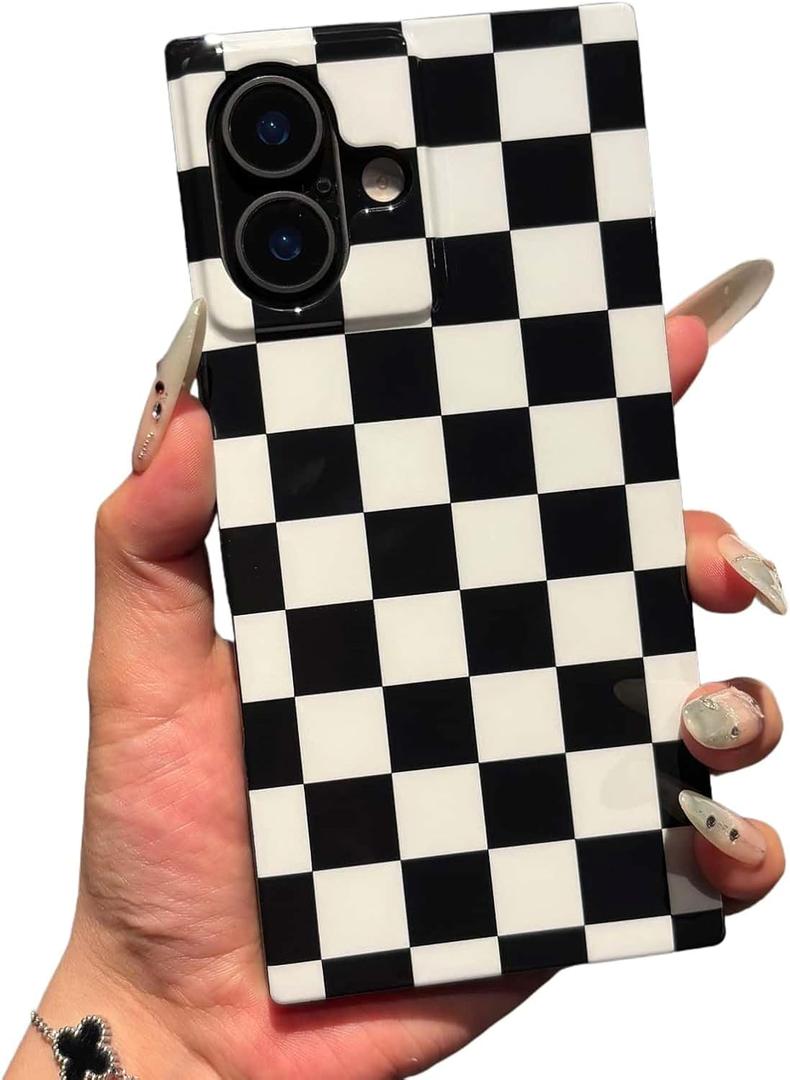 Checkered Strong Magnetic Case for iPhone 17 Compatible with MagSafe - Rectangular Bold Checker Checkerboard Pattern - Aesthetic Protective Plaid Phone Case Cover - Black White