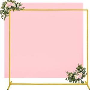 8FT Metal Arch Backdrop Stand and Cover Set, 1 Gold Wedding Square Balloon Stand with 1 Spandex Arch Backdrop Frame Cover for Parties Birthday Baby Shower Bridal Banquet Decoration (Pink) (8FTx8FT, Pink)