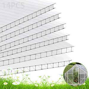 Polycarbonate Greenhouse Panels, Twin-Wall Polycarbonate Sheet, Clear Panels for Greenhouse,Outdoor Garden, Plant Stand Roof (47.2''H x 23.6''W x 0.16''T, 14)