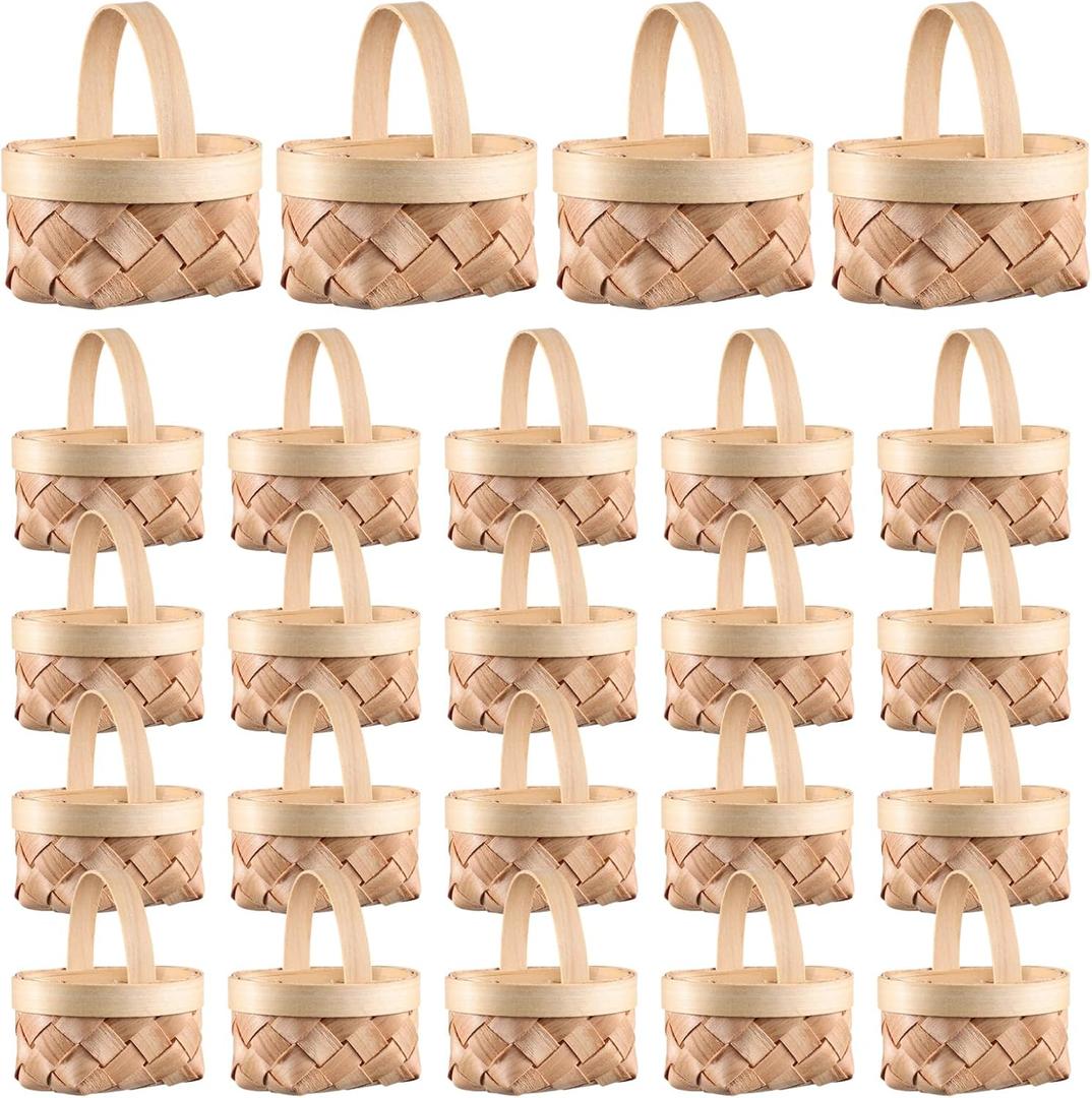 DOITOOL 24Pack Mini Woven Baskets with Handles, Wood Chip Baskets Farmhouse Small Basket Miniature Flower Basket Woven Candy Gift Baskets for Wedding Party Favors Crafts Decor, 59Q8OXQZYL51035K1DYG