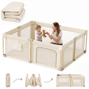 Foldable Baby Playpen with Mat, 71x59 Foldable Play Pen for Babies and Toddlers, Baby Playpen with Portable Design, Collapsible Play Yard for Fence Indoor and Outdoor