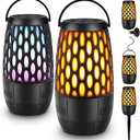 Outdoor Speakers, Portable Wireless Speaker with Flame Lights, Multi-Sync up to 100 Speakers Auto-Pairing HD Stereo Sound Waterproof, Hook for Patio Yard Porch, Gifts for Men Women