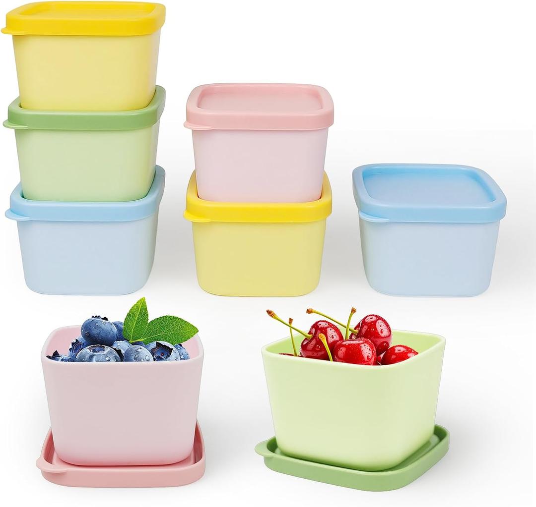 greenandlife 8Pack 5.4oz Plastic Snack Containers for Kids, Reusable Small Containers with Lids, Stackable Food Storage Container Set, Microwave & Dishwasher Safe, BPA Free, Macaroon