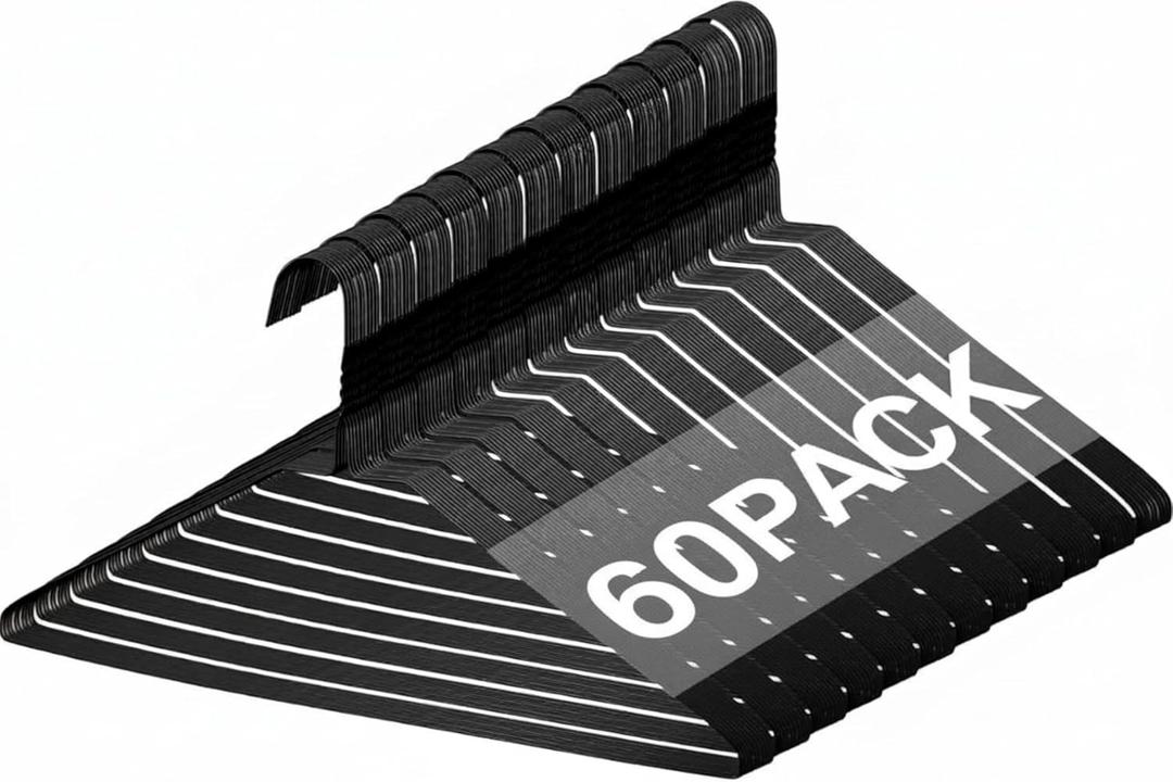 60 Pcs Wire Hangers Bulk 17.7" Dry Cleaner Hangers, Suit Holders for Home Caped Clothing (Black)