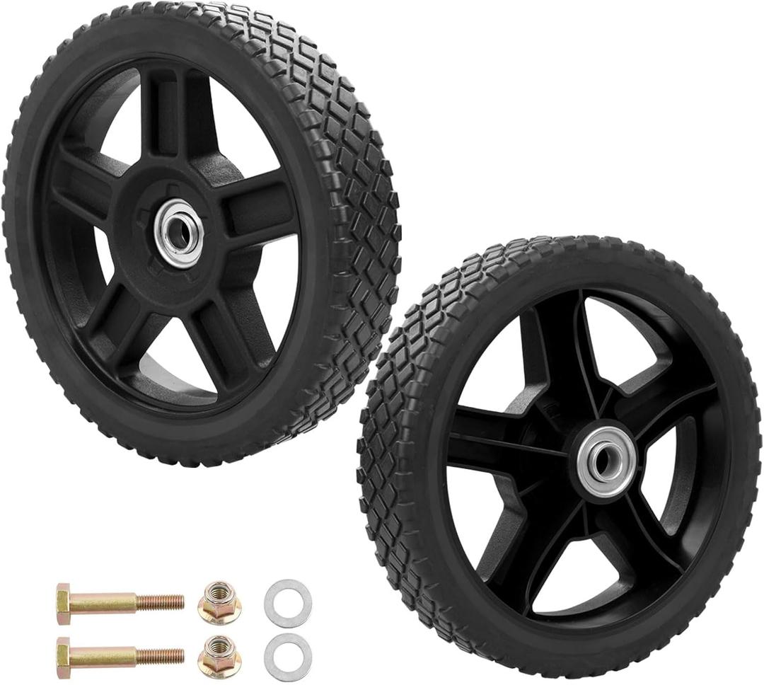 HQPASFY 8 Inch Lawn Mower Wheels 2 Pack 8" Push Lawn Mower Wheels with Bolts & Nuts kits Fits Most Standard Push Lawn Mowers Garden Trucks Garden Carts Generator Hand Trucks Lawn Tractors (8"x1.75")