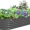 ANLEOLIFE 8x4x2ft Galvanized Raised Garden Bed Kit, Oval Metal Deep Root Planters for Outdoor Plants Vegetables Flowers Herb, Large Bottomless, 478 Gallon Capacity- Quartz Grey
