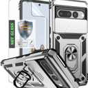 AYMECL for Pixel 7 Pro Case with Camera Lens Cover, HD Screen Protector, Military Grade Drop Protection, Magnetic Ring Holder Kickstand Protective Phone Case for Google Pixel 7 Pro, Silver