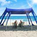 Beach Tent, Beach Canopy Sun Shade with UPF50+ UV Protection, 10x10ft, Includes 8 Sandbags, Sand Shovel, Ground Pegs & 4 Stability Poles, Pop Up Sun Shelter for Camping, Picnics, Backyard Fun