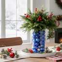 Giegxin 85 Pcs Bule Christmas Centerpiece for Table DIY Farmhouse Xmas Decor for Dinning Table 5 Artificial Pine Branches 70 Vase Filler Balls 8 Red Berries 1 Glass Vase for Kitchen Tabletop Decor (Blue)