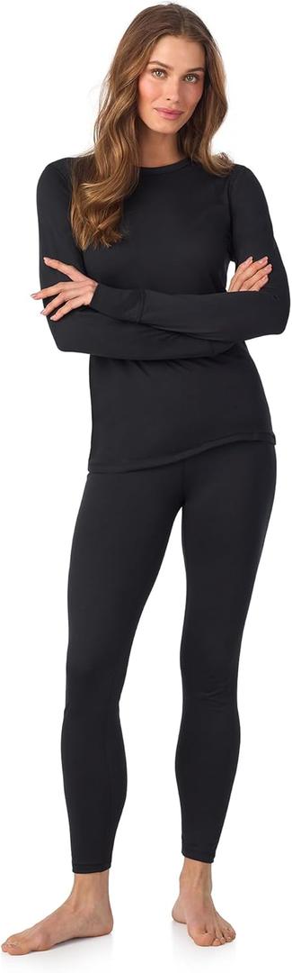 Cuddl Duds Womens Heavyweight Cold Weather Fleece Lined Thermal Set  Long Sleeve Top & Leggings - Winter Lounge Sets (Medium, Black)