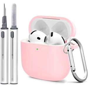 Woyinger Silicone Case Cover for AirPods 4th Gen, Soft Skin, Full Protection, Keychain, Cleaner Kit (Pink)