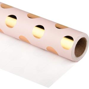 RUSPEPA Wrapping Paper Roll - Gold Foil Dots Baby Pink Background Design for Wedding, Birthday, Shower, Congrats, and Holiday - 30 inches x 32.8 feet (1 Count (Pack of 1))