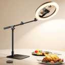 Ring Light with Stand for Desk, Adjustable Overhead Phone Mount with 10" Ring Light Tripod for iPhone, Phone Tripod with Light and Remote Phones Holder for Video Recording, Live Stream, Cooking Video