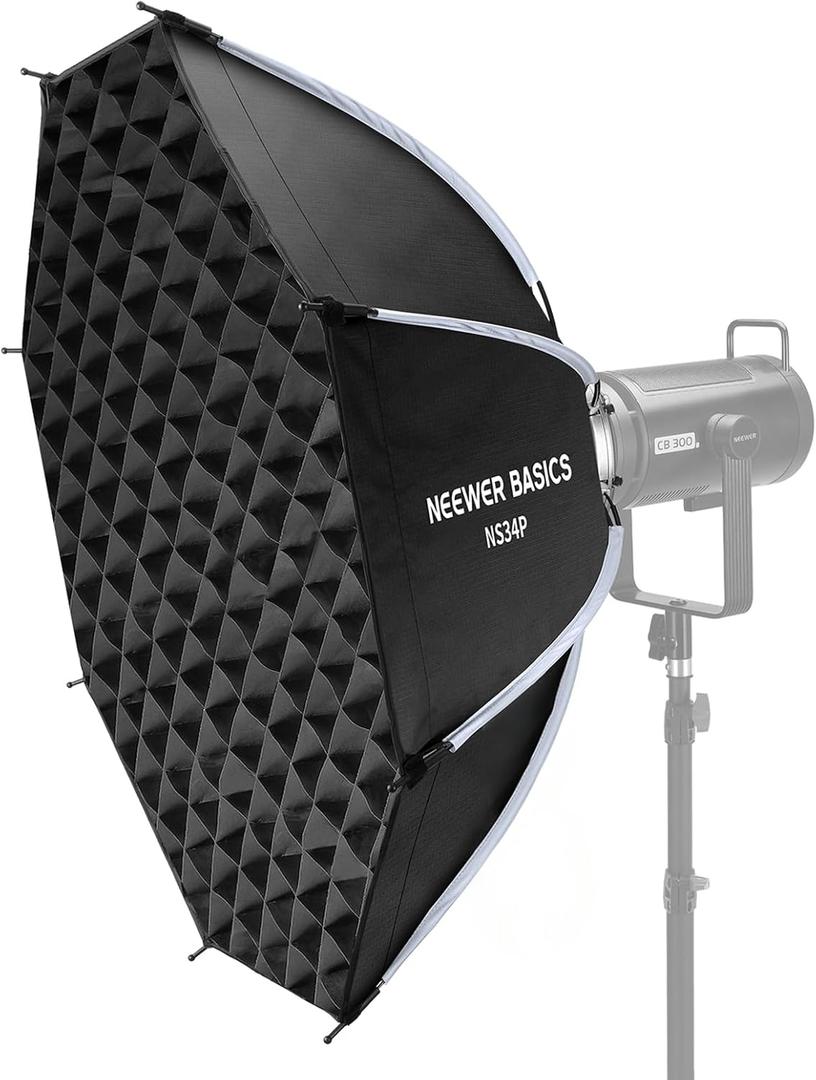 NEEWER Basics Octagonal Softbox Kit for Studio Photography Video Recording Streaming, 35"/90cm Quick Release Bowens Mount Softbox/Grid/Light Diffusers/Bag, for Continuous Lighting Strobe Flash, NS34P