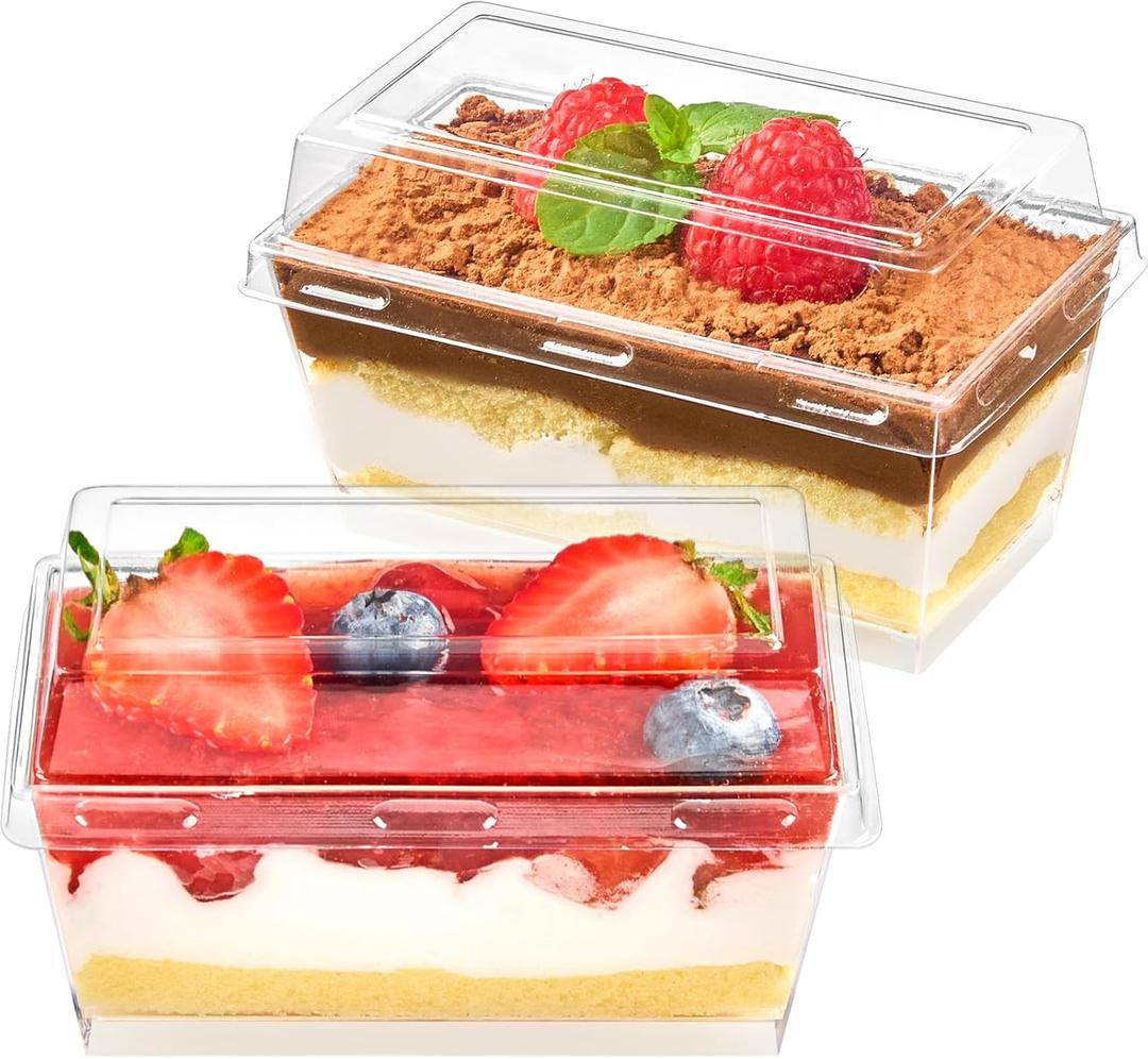 Qeirudu 5 Oz Mini Dessert Cups with Lids, 50 Pack Clear Rectangle Parfait Cups, Small Plastic Serving Bowls for Tiramisus, Cakes, Mousses, Puddings Qeirudu 5 Oz Mini Dessert Cups with Lids, 50 Pack Clear Rectangle Parfait Cups, Small Plastic Serving Bowls for Tiramisus, Cakes, Mousses, Puddings