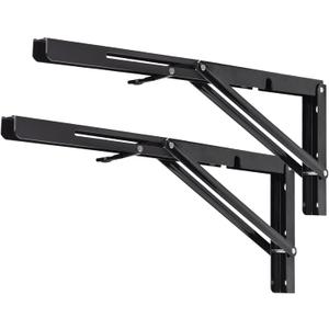 YUMORE Folding Shelf Brackets, 18 Inch Heavy Duty Collapsible Shelf Bracket, Black DIY L Bracket for Workbench Folding Table Hinge, Max Load: 330lb, 2 Pack