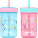 Contigo Leighton Kids Plastic Water Bottles Spill-Proof Tumblers with Straw Dishwasher Safe 14oz 2-Pack in Blue Raspberry/Butterflies & Azalea/Llamas Themes - Ideal for Toddlers and Older Kids