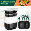 100 Pack (200-Piece)32 oz Meal Prep Containers,2-Compartment Reusable Food Storage Containers with Lids,Microwave Freezer Dishwasher Safe,Sturdy Leakproof&BPA Free Bento Box for To Go Take Out