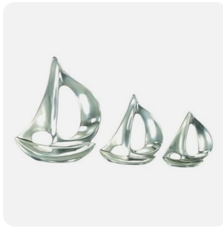 Aluminum Metal Sail Boat Decorative Sculpture Home Decor Statues, Set of 3