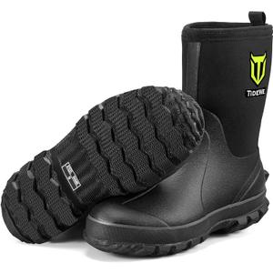 TIDEWE Rubber Boots for Men, 5.5mm Neoprene Insulated Rain Boots with Steel Shank, Waterproof Mid Calf Hunting Boots, Sturdy Rubber Work Boots for Farming Gardening Fishing (12, Black)