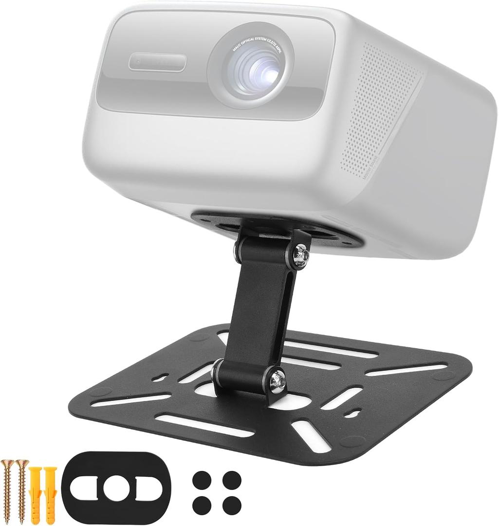Projector Foldable Stand, Desktop Projector Mount, Mini Ceiling Wall Projectors Mount Stand Compatible with QKK, DR.J, DBPOWER, Anker, AAXA, Jinhoo, PVO, TMY, and Other (Black)