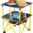 Folding Camping Table with 4 Cup Holders, Lightweight Portable Beach Outdoor Picnic Table, Square Camp Table with Built-in Food Basket Travel Bag for BBQ, Camping, Tailgate, 19"d x 19"w x 23.6"h