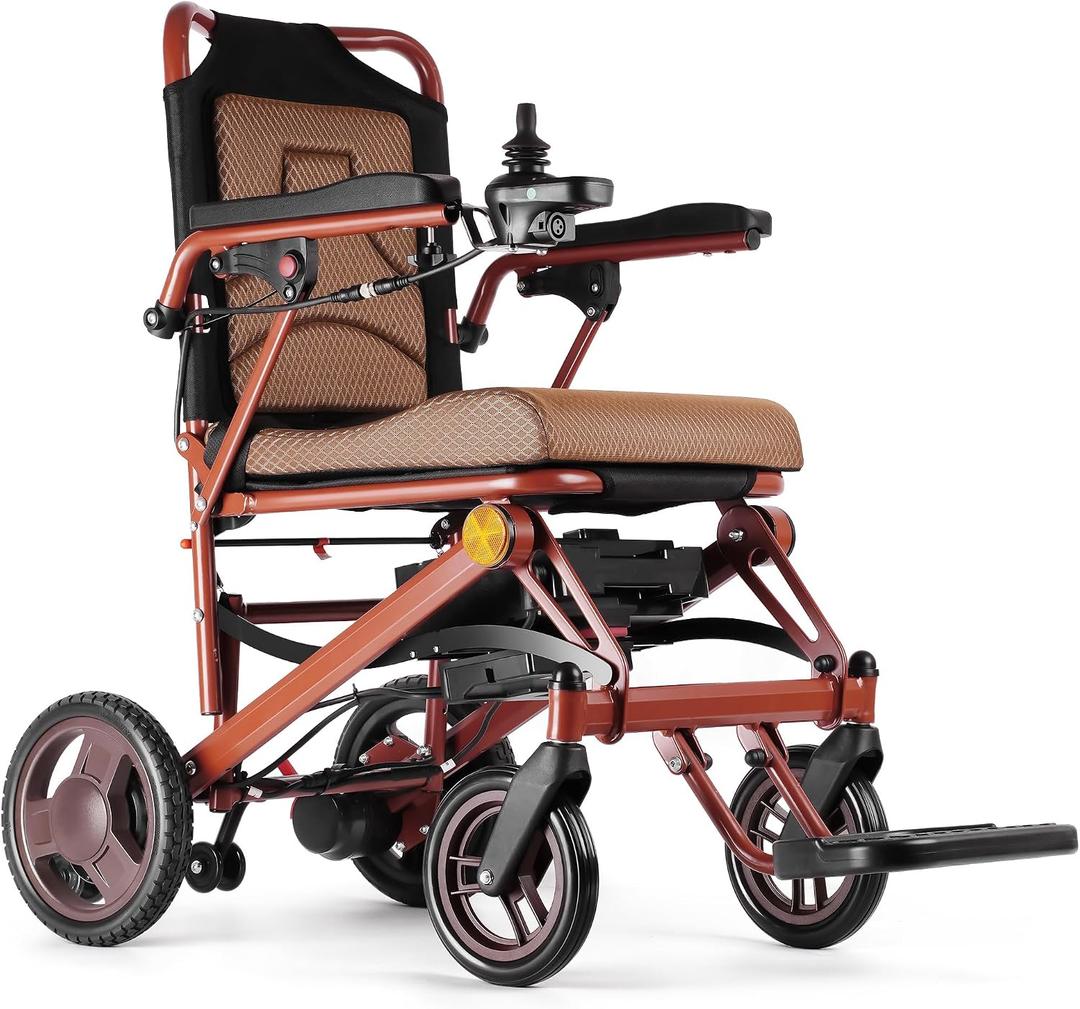 Electric Wheelchairs for Adults Foldable Lightweight at Only 35lbs, 500W Dual Motors Motorized Wheelchairs for Seniors, All Terrain Travel Powered Wheel Chairs, Support 250 lbs, Brown
