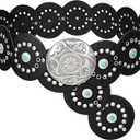 XZQTIVE Western PU Leather Belts for Woman Concho Cowgirl Cowboy Disc Belt for Ladies Wide Boho Country Waist Belts for Dress