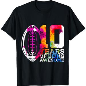 10 Years of Being Awesome Football 10TH Birthday T-Shirt (Black)