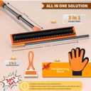 Carpet Rake for Pet Hair Removal - Reusable Dog & Cat Hair Remover with 58" Reinforced Steel Handle, 3-in-1 Professional Modular Rug Rake & Scraper Tool for Shag Rugs, Couch, Stairs (Orange)