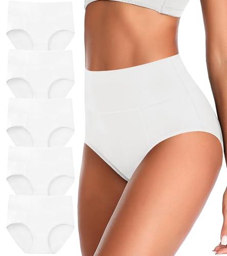 ASIMOON High Waisted Tummy Control Underwear for Women Cotton Plus Size Full Coverage Panties Ladies Briefs XL