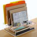 DINGHUO Desk Organizers and Accessories, Acrylic File Folder Rack with 3 Vertical File Holder, Letter Size Paper Tray Office Supplies Storage for Home Office, -1 Pack