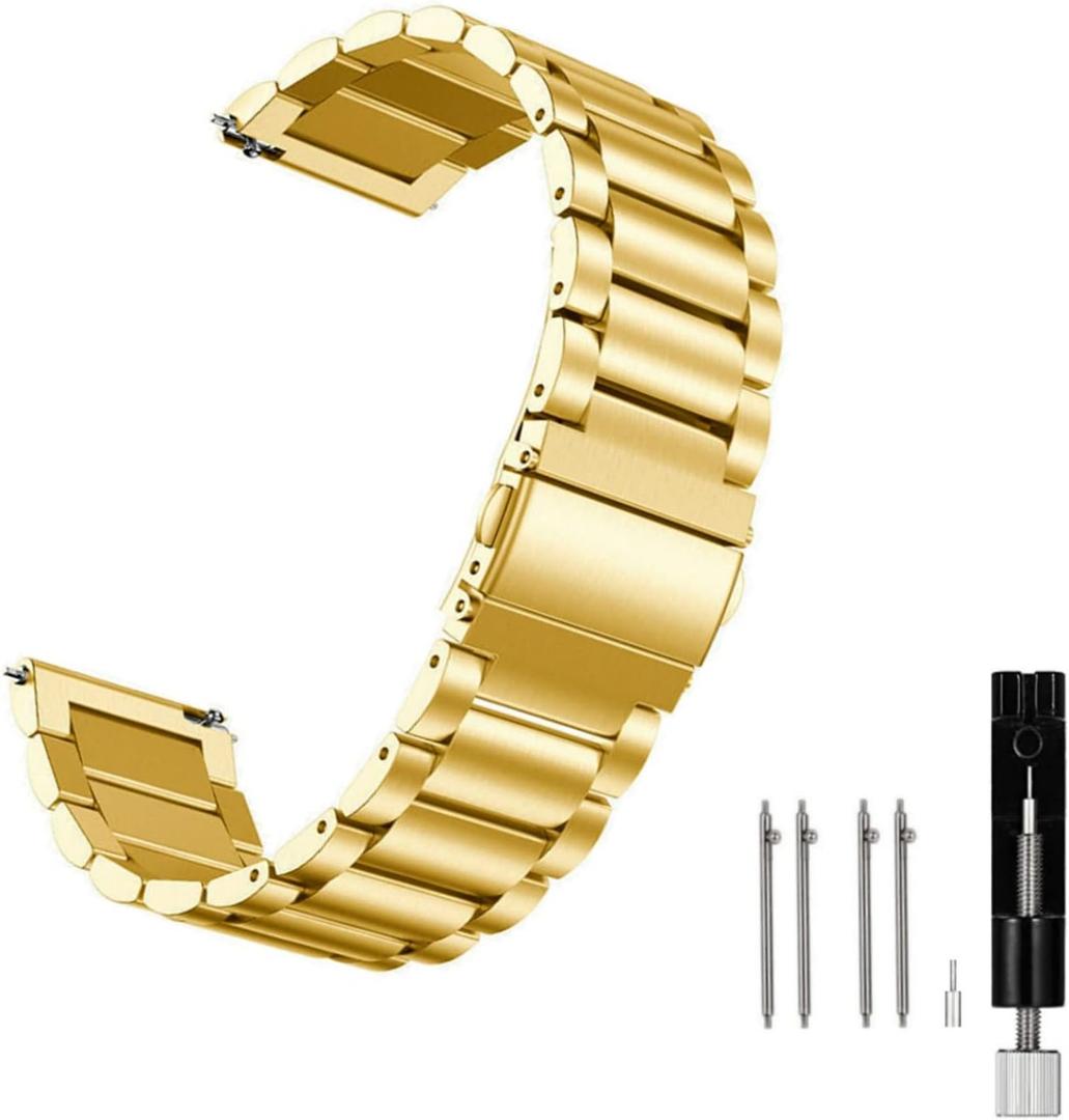 Moran Stainless Steel Watch Band Quick Release Replacement Metal Strap 20mm 22mm for Men Women (Gold+Folding Clasp, 22mm)