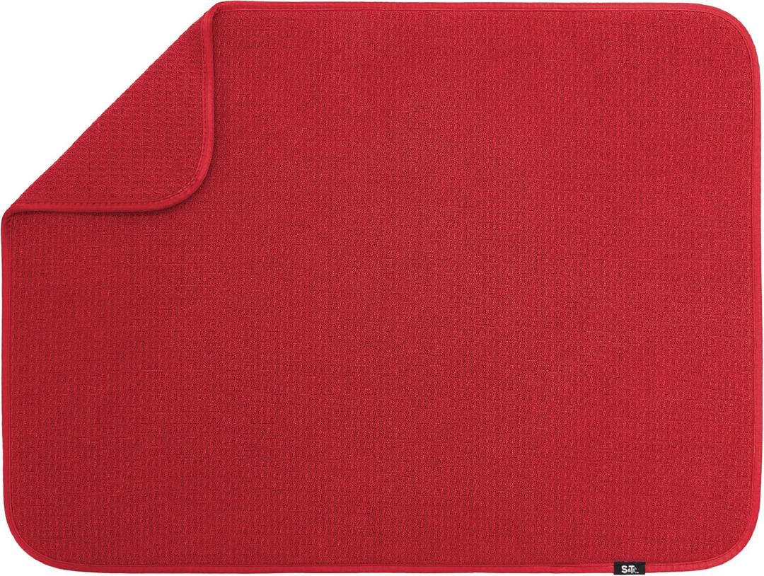 S&T INC. Dish Drying Mat XL, 18 x 24, Absorbent Microfiber Kitchen Counter Mat, Dish Drying Pad for Dishes, Utensils, Pots and Pans, Extra Large, Red S&T INC. Dish Drying Mat XL, 18 x 24, Absorbent Microfiber Kitchen Counter Mat, Dish Drying Pad for Dishes, Utensils, Pots and Pans, Extra Large, Red