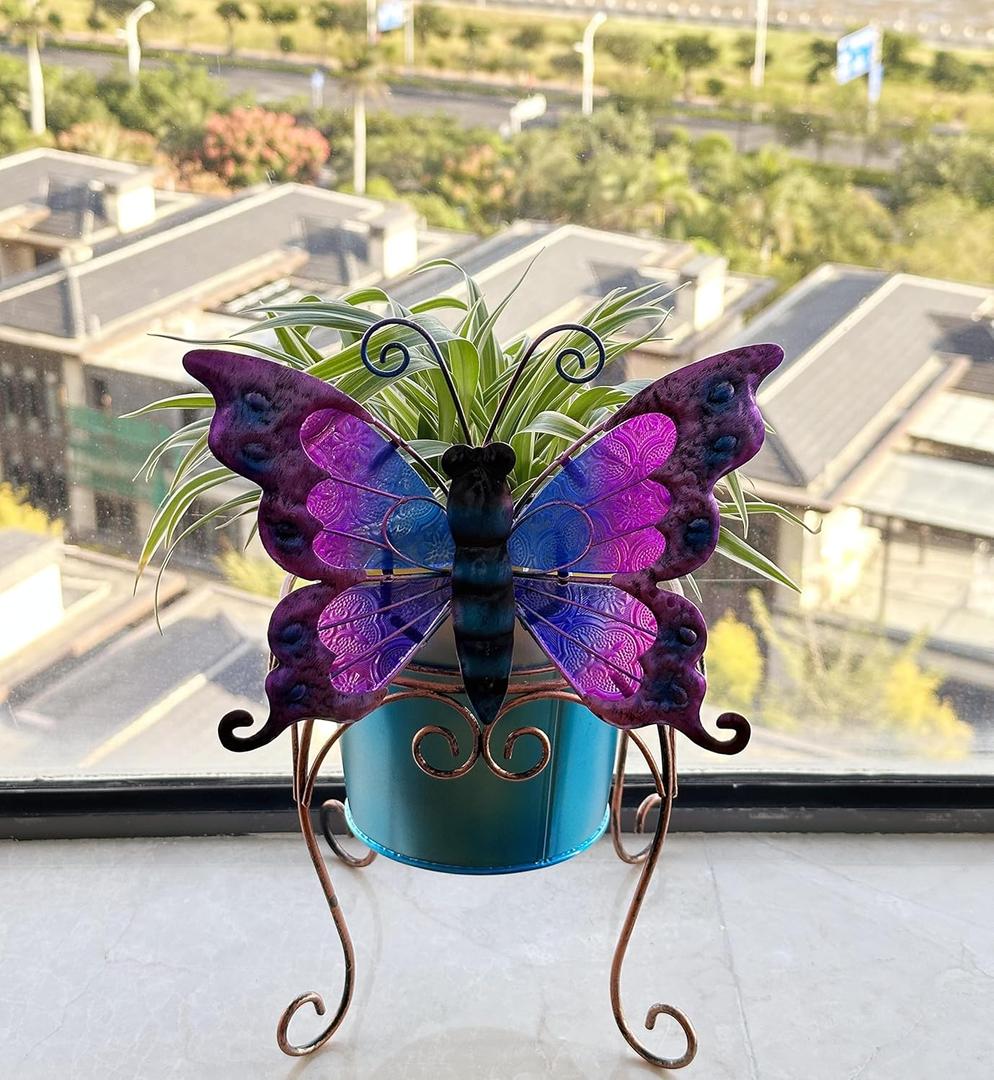 Teaeeno Butterfly Decor Flower Pot,Outdoor Flower Planters,Animal Succulent Flower Pot,Metal Flower Pots,Decorative Fun Planter for Cactus and Air Plants for Indoor/Outdoor Use,Perfect Gardening Gifts, Color Butterfly 8"lx7"wx12.2"h