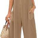 Panadila Womens Waffle Knit Jumpsuit Casual Wide Leg Jumpsuits Oversized Long Rompers Open Back Loose Overalls M
